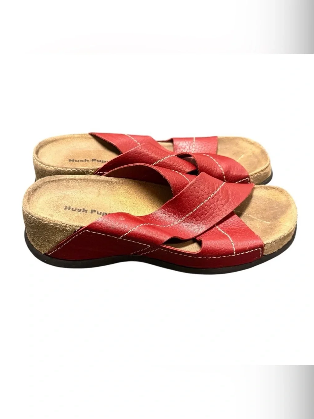 Hush Puppies Vintage Red Leather Crisscross Slide Slip-On Sandals Size 6